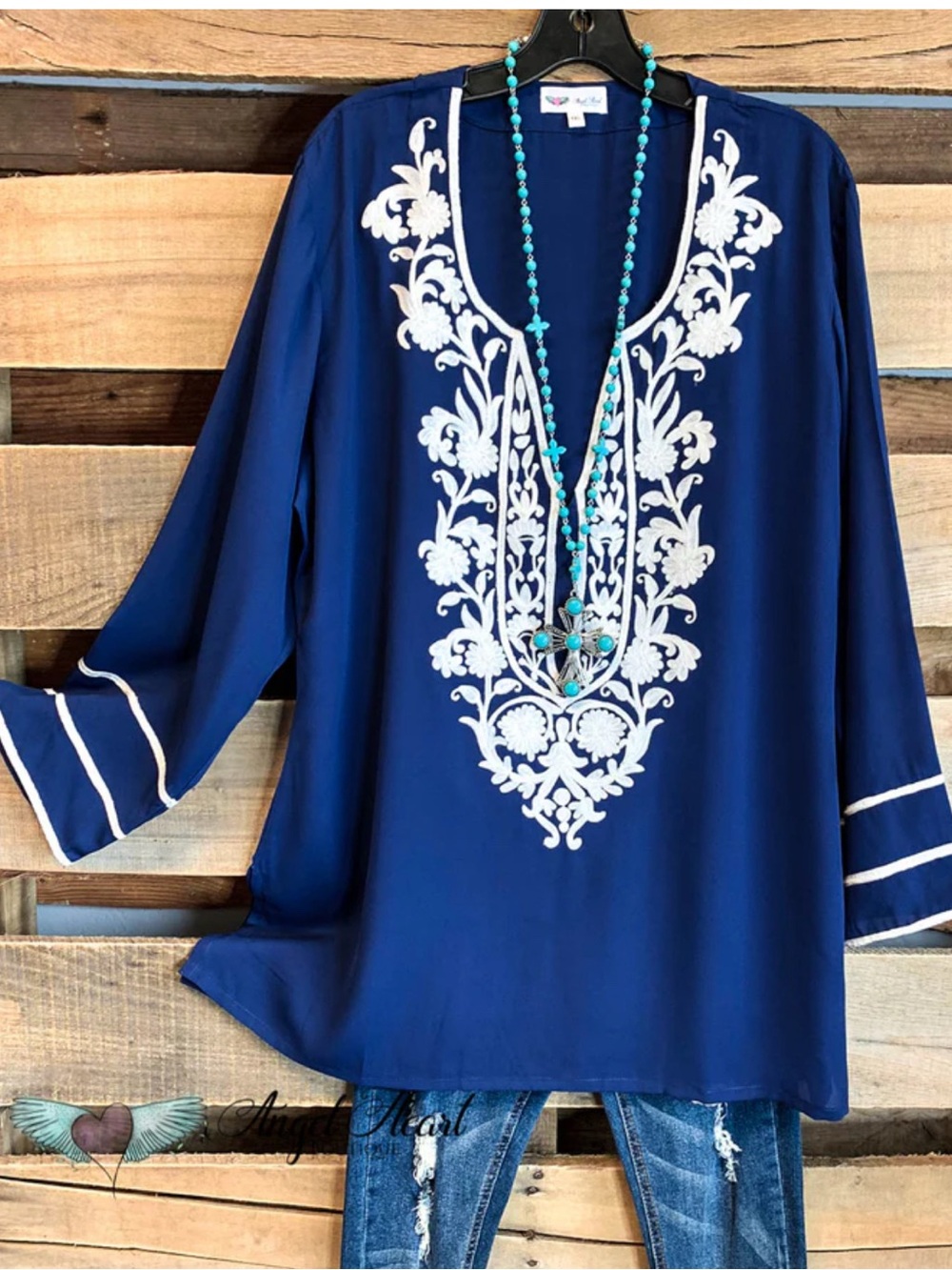Angel Heart Boutique “Singing to My Soul” Navy Large Silk Tunic. 3475
